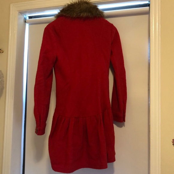 Red Wool Coat With Removable Faux Fur Collar - Picture 3 of 7